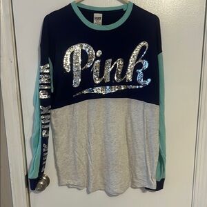 PINK Victoria's Secret Blue and Green Long Sleeve Tee